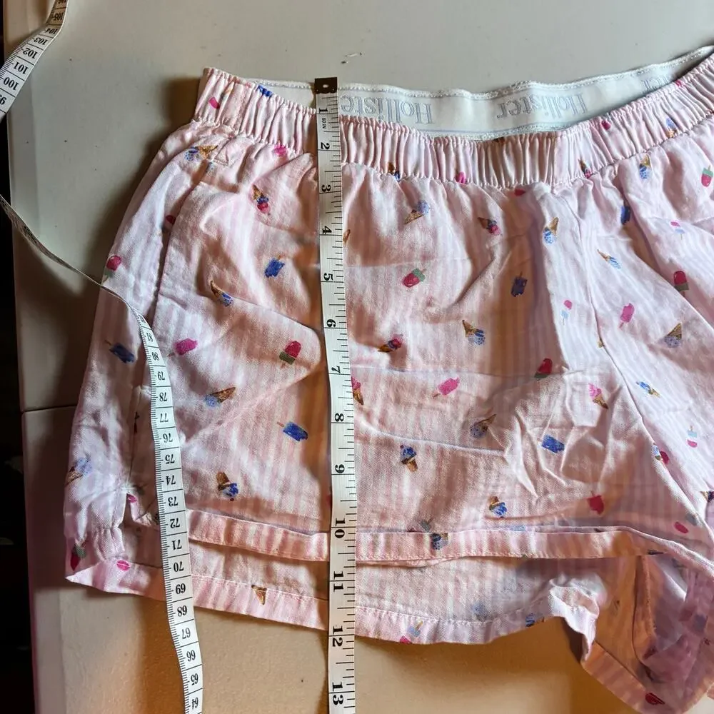 Hollister Sleep Pajama Shorts Medium Pink Ice Cream Stripe 100% Cotton Lounge